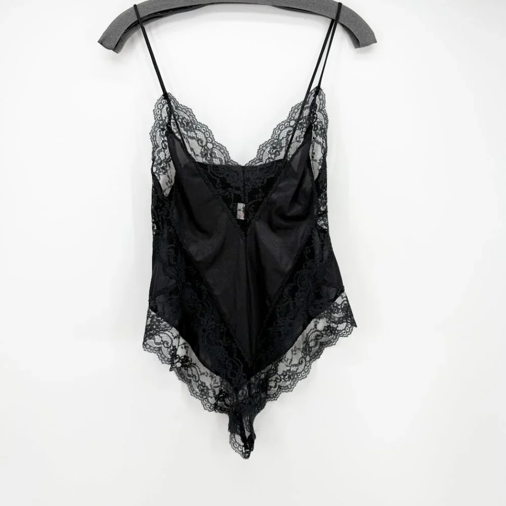 Ms Leslee Bodysuit Sexy Teddy Black Lace Spaghetti Strap Playsuit One Piece - Picture 9 of 10